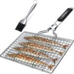 Penobon Fisch-Grillkorb aus Edelstahl - Faltbar & Tragbar mit Griff, Pinsel & Tasche