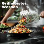 Ivtivfu Grillkorb Set aus Edelstahl | Mit Holzgriff – Für Gemüse, Garnelen & Camping