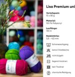 Gründl Lisa Premium Wolle – 10x50g, 100 % Polyacryl, weich & pflegeleicht, zum Häkeln & Stricken, NS 3,5–4,5