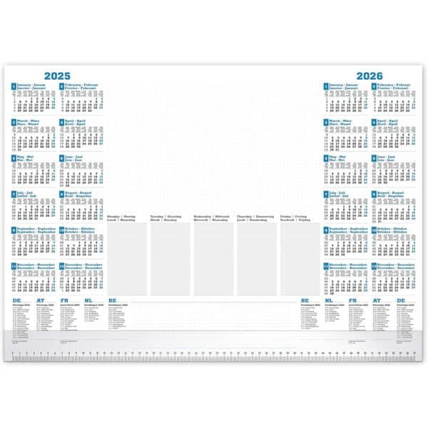 PRIMUS PRINT Schreibtischunterlage Papier DIN A2-2025 & 2026 Jahreskalender - 80g Dickes Naturpapier