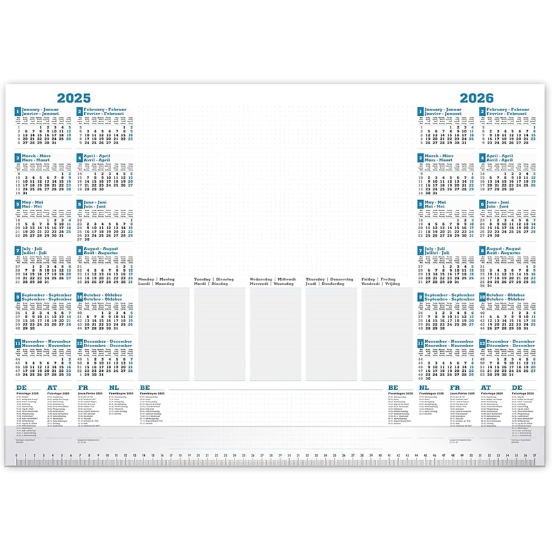 PRIMUS PRINT Schreibtischunterlage Papier DIN A2-2025 & 2026 Jahreskalender - 80g Dickes Naturpapier