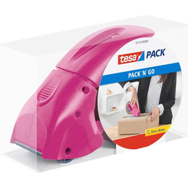 tesa Packbandabroller Pack'n'Go Pink – inkl. 50 m Klebeband