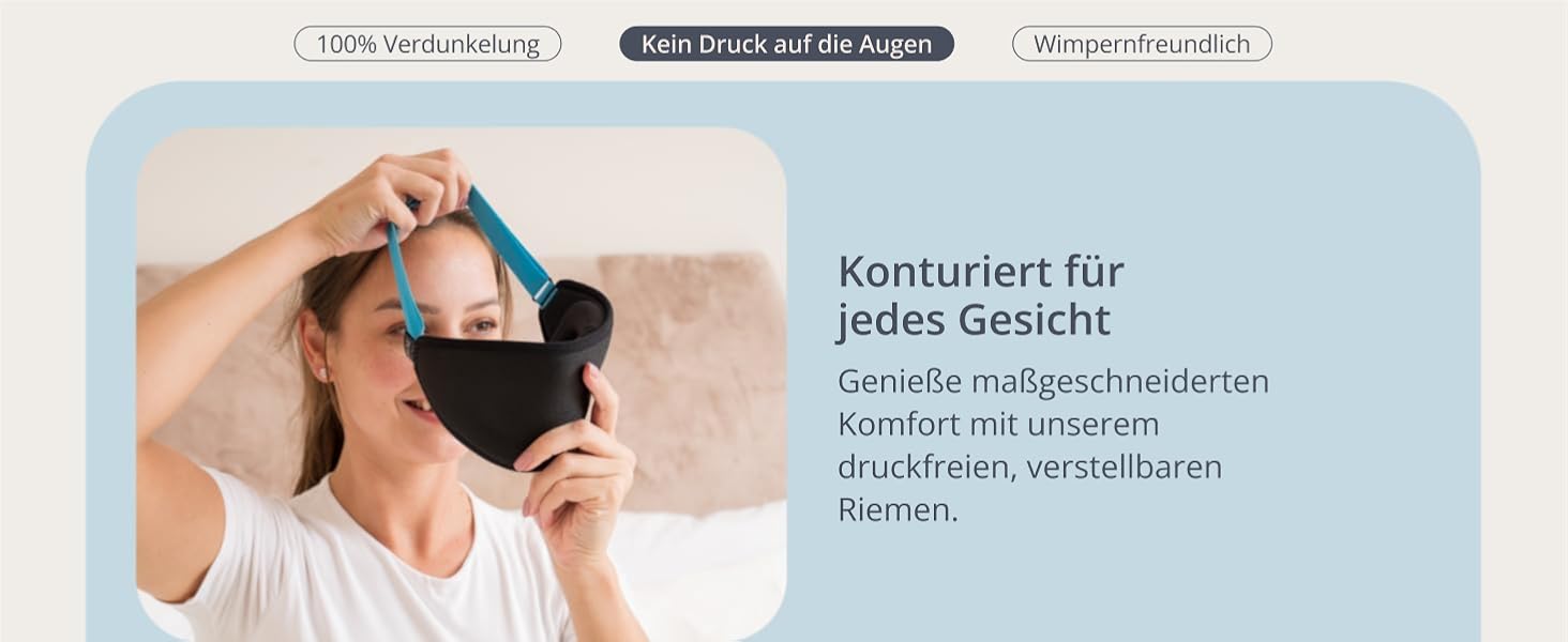 MyHalos® 3D Schlafmaske Schwarz – Lichtdicht & Druckfrei mit Etui