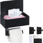 Heatigo Toilettenpapierhalter Schwarz – Selbstklebend oder Bohren, mit Feuchttücherbox & Ablage