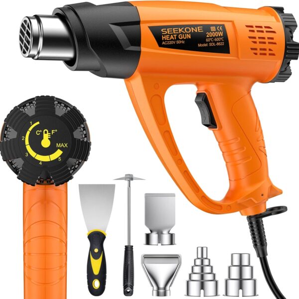 SEEKONE Heissluftpistole 2000W mit Zubehör – 60–600 °C, Keramik, schnell & vielseitig