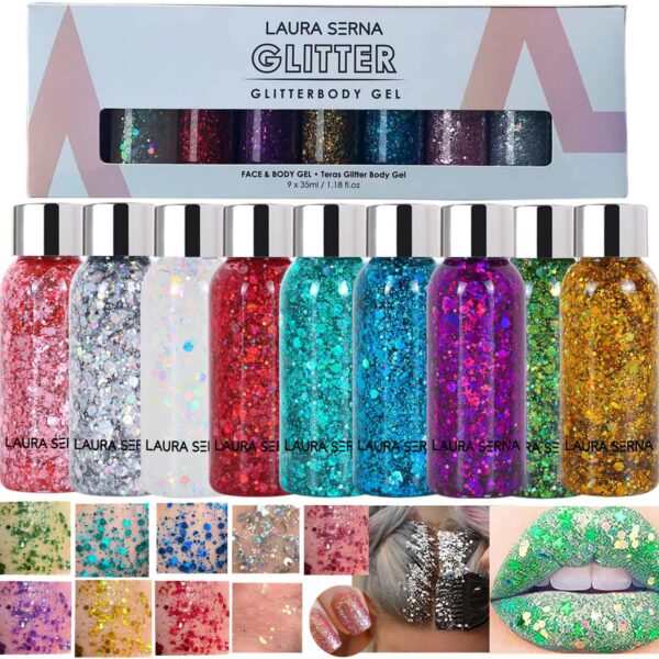 9x Glitzer Gel Set – Funkelndes Body & Face Glitter für Party, Festival & Make-up