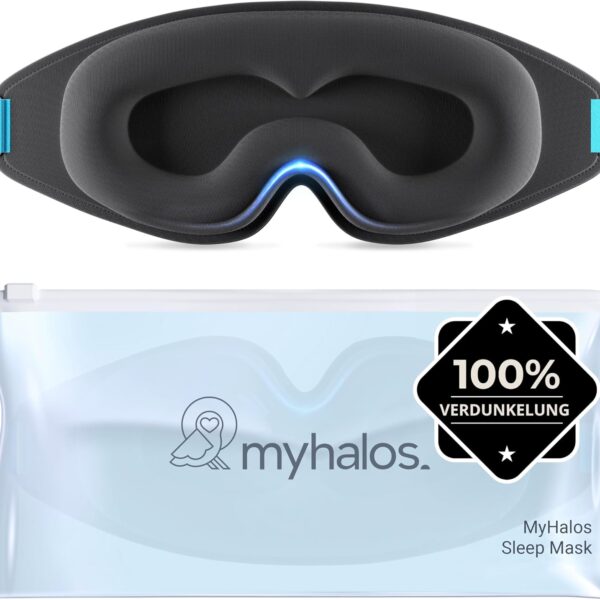 MyHalos® 3D Schlafmaske Schwarz – Lichtdicht & Druckfrei mit Etui