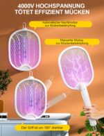 WOCVRYY 3in1 Elektro Mückenklatsche 4000V mit Akku & LED – Klappbar für Innen & Außen