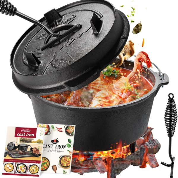 Overmont Dutch Oven Gusseisen – Feuertopf mit 2in1 Deckel & Zubehör für Outdoor & Camping