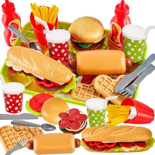 BUYGER Kinderküche Zubehör – Fast Food & Grill Spielset für drinnen & draussen