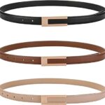 KEYRI Damen Taillengürtel aus Leder – Verstellbarer Schmaler Gürtel im Retro-Stil – Klassischer Dekorativer Gürtel in Schwarz, Braun & Khaki für Jeans, Hosen & Kleider (3er Set)