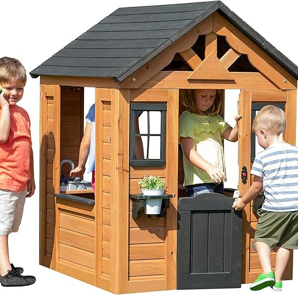 Backyard Discovery Spielhaus Timberlake aus Holz | Outdoor Kinderspielhaus für den Garten inklusive Zubehör | Gartenhaus für Kinder mit Fenstern.