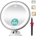 Auxmir Kosmetikspiegel mit Beleuchtung – 8 Zoll, 20X/30X Vergrösserung, 3 Lichtmodi, Dimmbar & 360° Drehbar mit Saugnapf