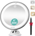 Auxmir Kosmetikspiegel mit Beleuchtung – 8 Zoll, 20X/30X Vergrösserung, 3 Lichtmodi, Dimmbar & 360° Drehbar mit Saugnapf