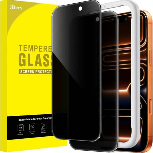 JETech Sichtschutz-Glas für iPhone – Anti-Spionage Displayschutz mit Installationshilfe, 2 Stück