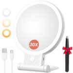 Auxmir Kosmetikspiegel 30X/1X mit LED-Beleuchtung – Dimmbar Schminkspiegel für Zuhause & Reisen