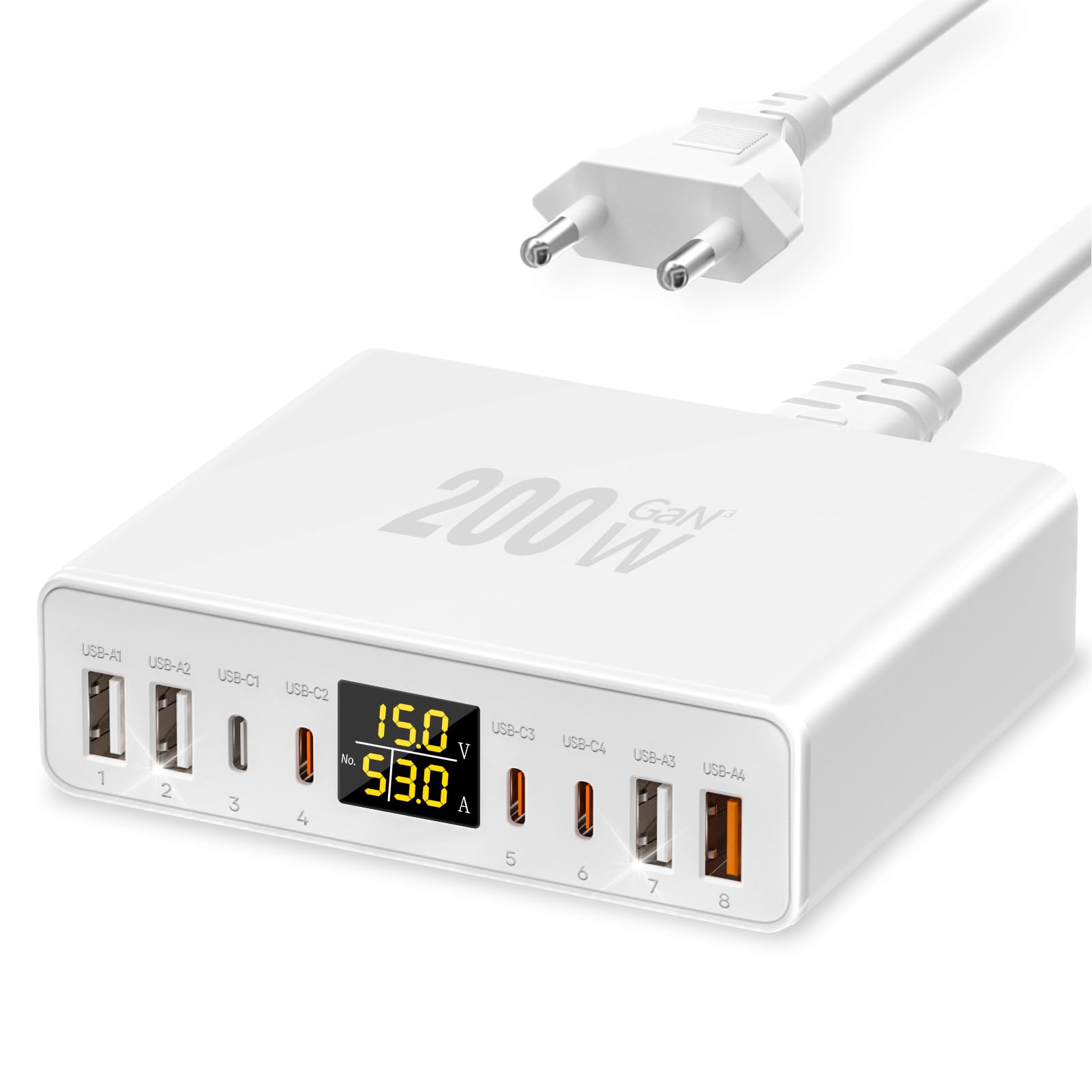 519YTYza53L._SY1601_.jpg YSYFAD 200W USB-C Ladestation 8-Port mit LED – Schnellladegerät für iPhone, MacBook & Laptops – Bild 1