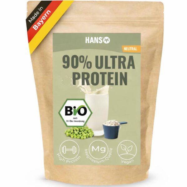 HANS Brainfood 1kg Bio Erbsenprotein 90% – Veganes Proteinpulver mit Optimalem Aminosäureprofil