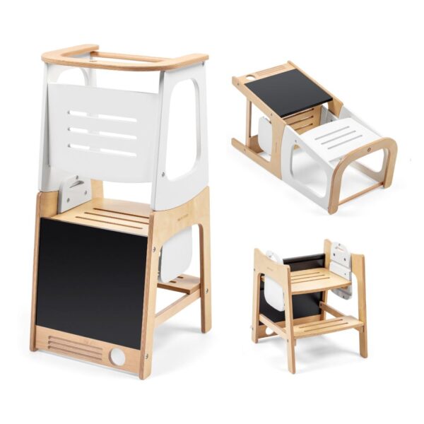 Maxi-Cosi Toucan 3-in-1 Lernturm Montessori – Holzturm mit 3 Höhen & Tafel für 1,5–99 Jahre