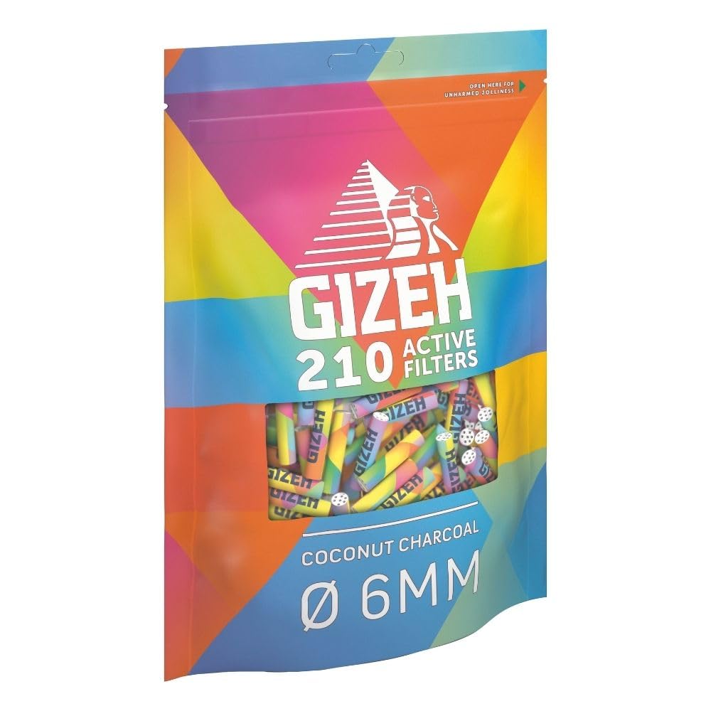 51GI7hlYrhL._SY1000_.jpg GIZEH RAINBOW Active Filter 6 mm – Aktivkohlefilter Slim 210er Pack für King-Size – Bild 1