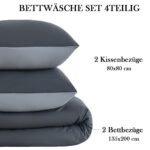Nesture Bettwäsche 135x200 4teilig Anthrazit/Grau – Microfaser Wendeset mit Reissverschluss – Bild 6