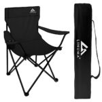 LINUMA® Faltstuhl Schwarz mit Getränkehalter – Leichter Campingstuhl für Outdoor & Garten