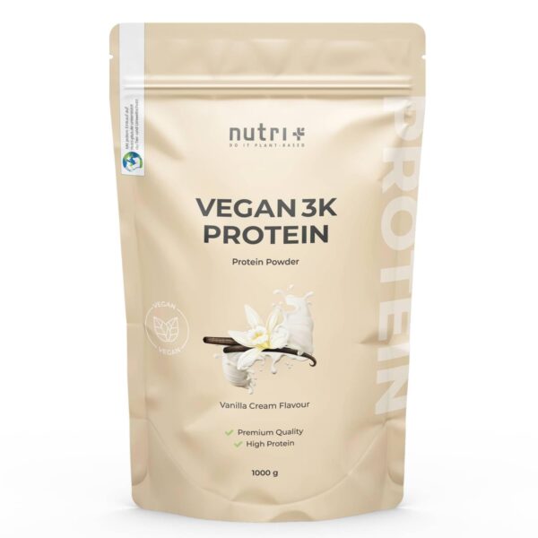 Nutri + Vegan Protein Pulver Vanille 1 kg – 81% Eiweiss für Muskelaufbau