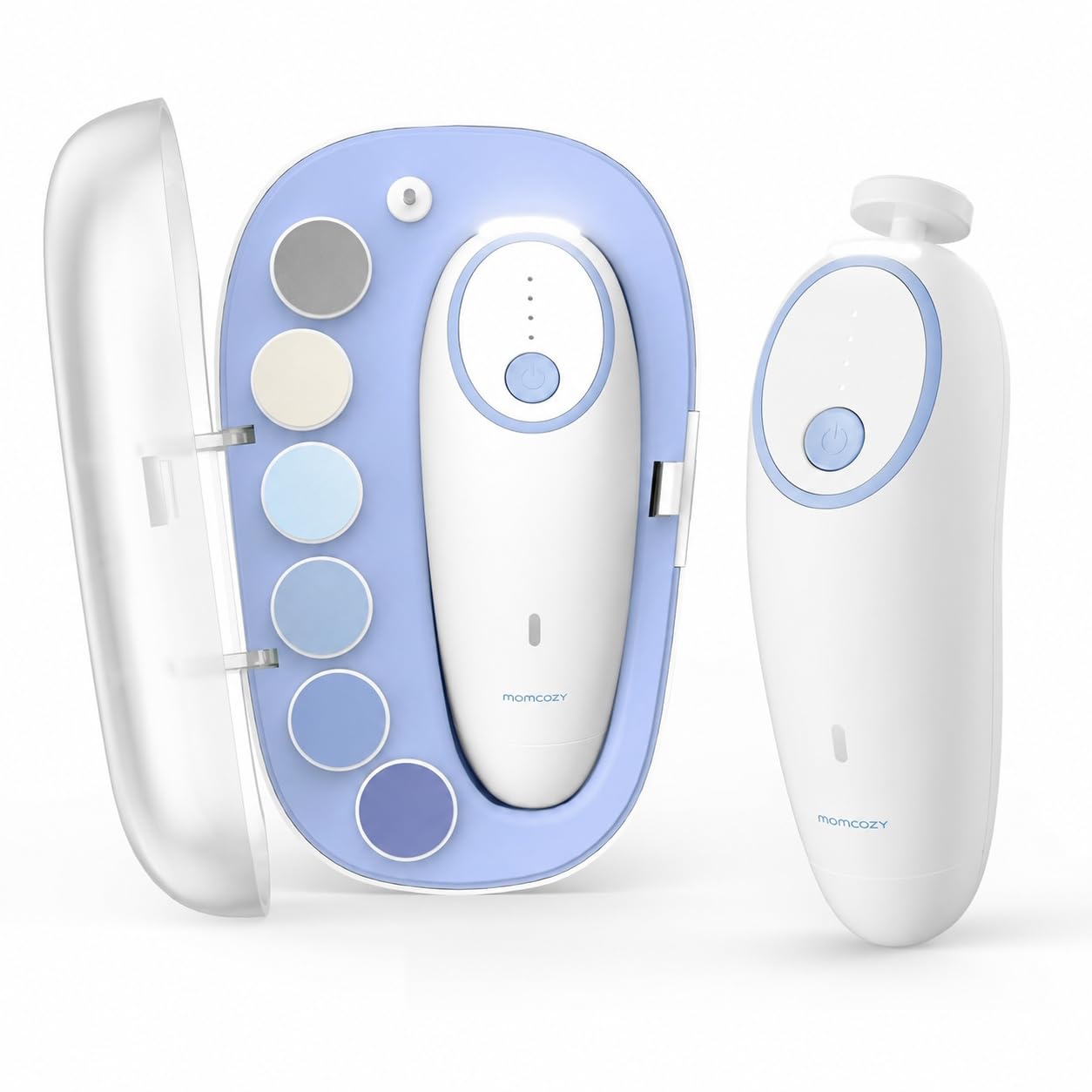 51kFXoQHLyL._SY1254_.jpg Momcozy Elektrische Baby-Nagelfeile – Sanfter Nageltrimmer mit 7 Ersatzpads – Bild 1