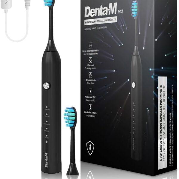 Denta-M Schallzahnbürste mit 40.000 Impulsen & 120-Tage-Akku – Edition Black