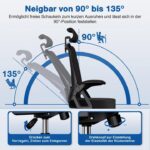 Airchros Ergonomischer Bürostuhl mit Kopfstütze & Lendenwirbelstütze – Chefsessel bis 150 kg – Bild 5