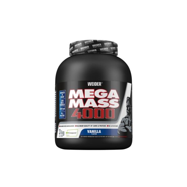 Weider Mega Mass 4000, 3kg Vanille – Weight Gainer mit 48g Protein & Kreatin