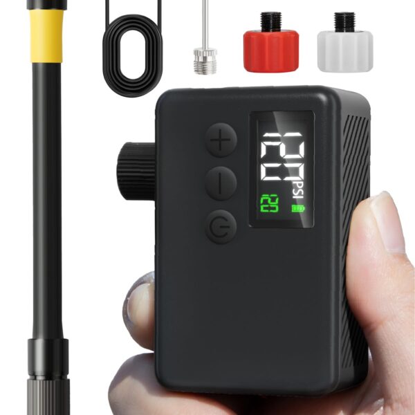 GPUTEK Elektrische Fahrradpumpe 120 PSI – Kabellos mit LED-Druckmesser für alle Ventiltypen