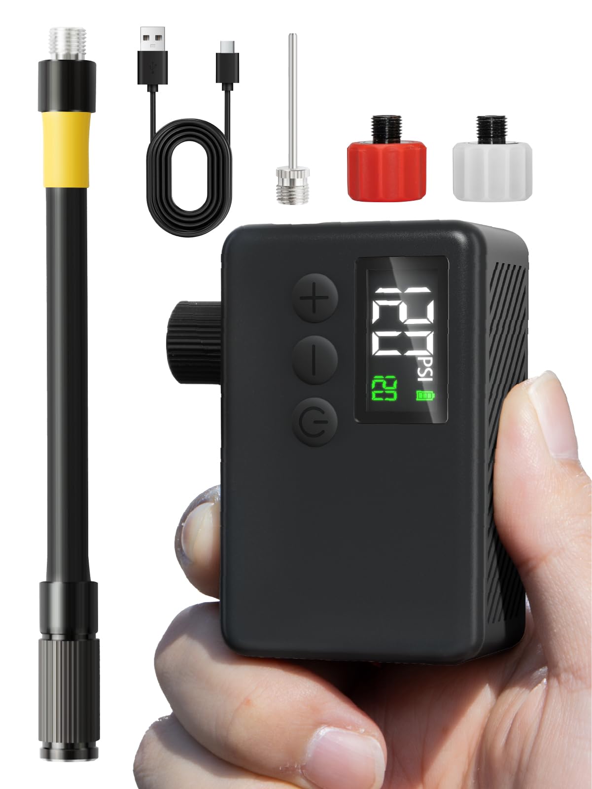 61005AmP8tL._SY1600_.jpg GPUTEK Elektrische Fahrradpumpe 120 PSI – Kabellos mit LED-Druckmesser für alle Ventiltypen – Bild 1