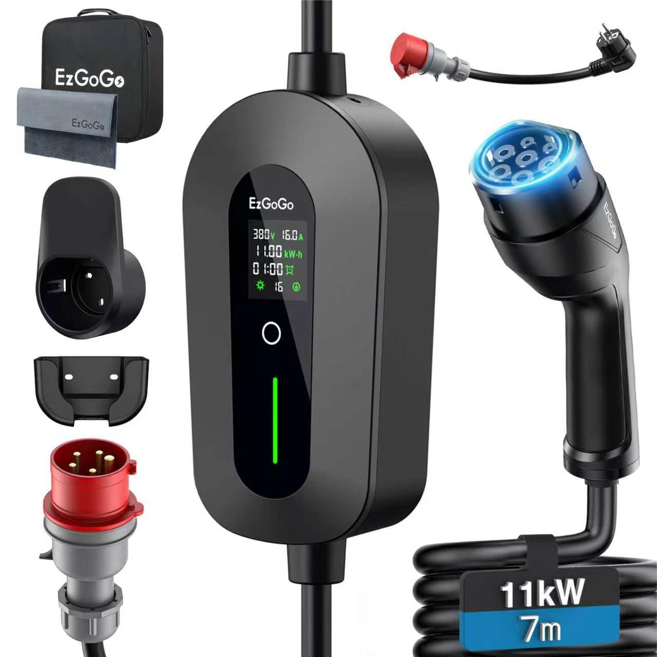 610PsC95NeL._SY1280_.jpg EzGoGo Mobile Wallbox 11 kW Typ 2 – 3-phasiges Schnellladegerät mit 7 m Kabel & IP65 Schutz – Bild 1