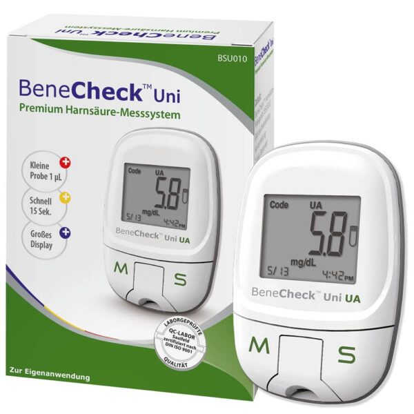 BeneCheck Premium Harnsäure-Messgerät Starterset – Gichtkontrolle in 5 Sekunden