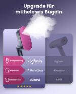 Jack & Rose 1200W Dampfglätter mit 8s Schnellaufheizung – Tragbarer 2-in-1 Steamer für Reisen – Bild 7