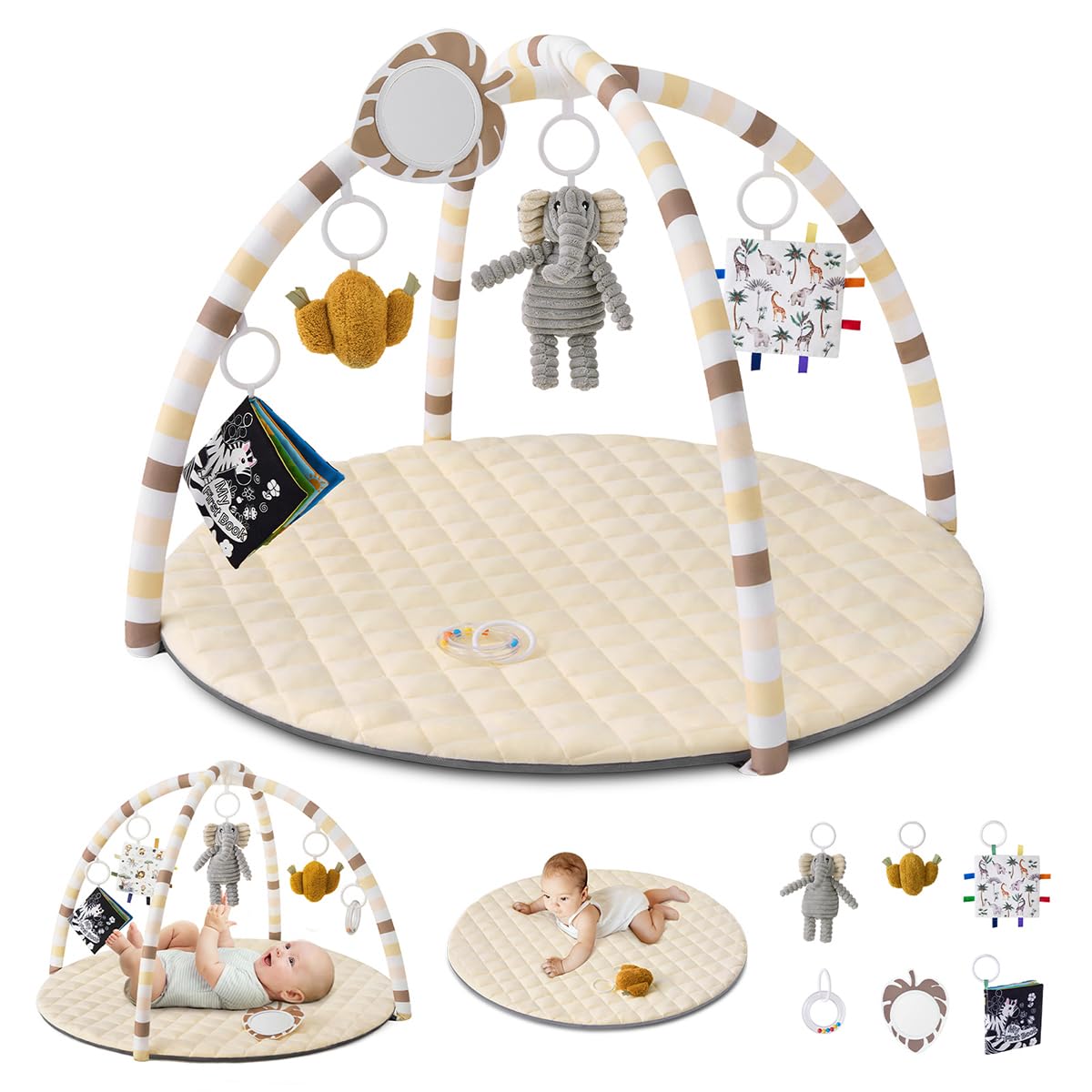 611p8Bw4X-L._SY1200_.jpg Blissful Diary Spielbogen Baby 85x85 cm – Activity Decke mit 6 abnehmbaren Spielzeugen – Bild 1