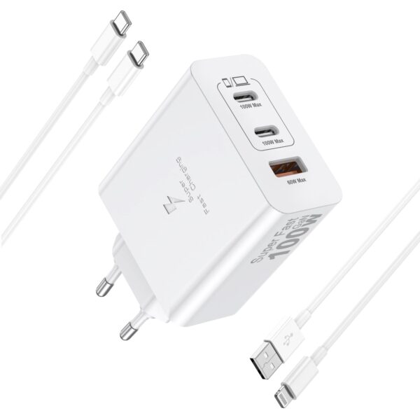 Ailawuu 100W USB-C Schnellladegerät mit 3 Ports – GaN-Technologie für iPhone, Samsung & MacBook