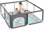 Dripex Laufstall Baby 124x124 cm – Sicherer Laufgitter mit Mesh & Pull-up Rings