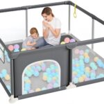 Dripex Laufstall Baby 124x124 cm – Sicherer Laufgitter mit Mesh & Pull-up Rings