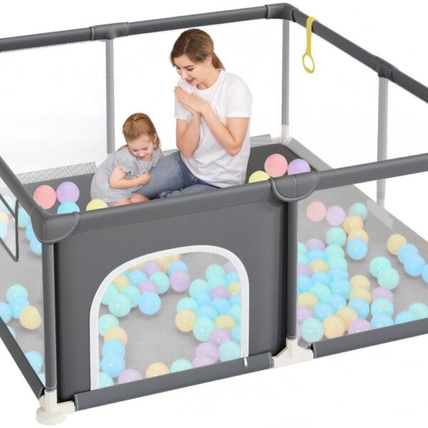 Dripex Laufstall Baby 124x124 cm – Sicherer Laufgitter mit Mesh & Pull-up Rings