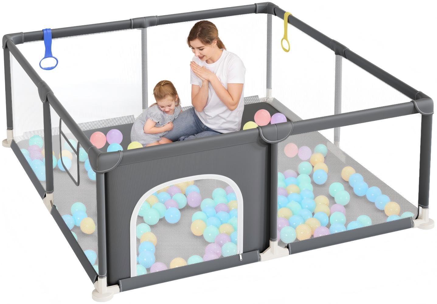 613Ot-14SL._SY1000_.jpg Dripex Laufstall Baby 124x124 cm – Sicherer Laufgitter mit Mesh & Pull-up Rings – Bild 1