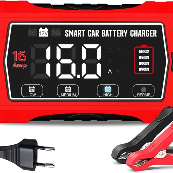 Haisito 16A Intelligentes Autobatterieladegerät – 6V/12V/24V für Blei-Säure & LiFePO4