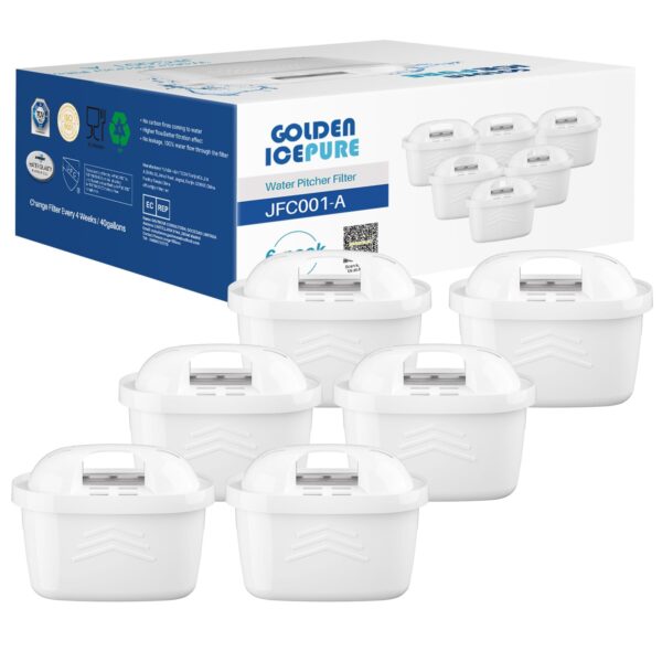 6er Set GOLDEN ICEPURE Wasserfilter Kartuschen – Kompatibel mit Brita® Maxtra+® für Kalkentfernung