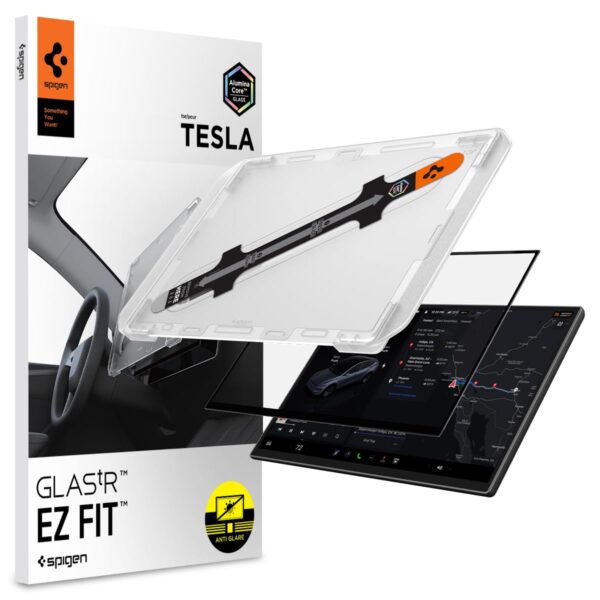 Spigen Glas.tR EZ Fit Schutzfolie für Tesla Model Y 16 Zoll – 10H+ Hartglas mit Blendschutz