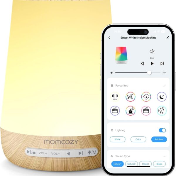 Momcozy White Noise Machine – Tragbarer Soundmaschine mit 34 Geräuschen & 7-Farben Nachtlicht