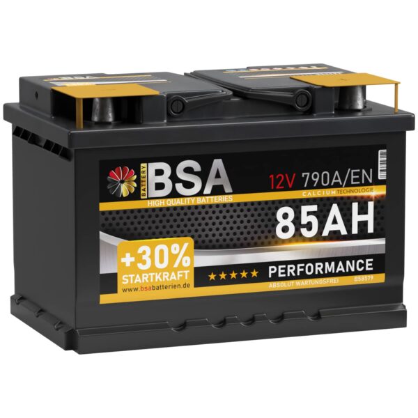 BSA Autobatterie 85Ah 12V – +30% Startkraft mit Calcium-Technologie für zuverlässige Starts