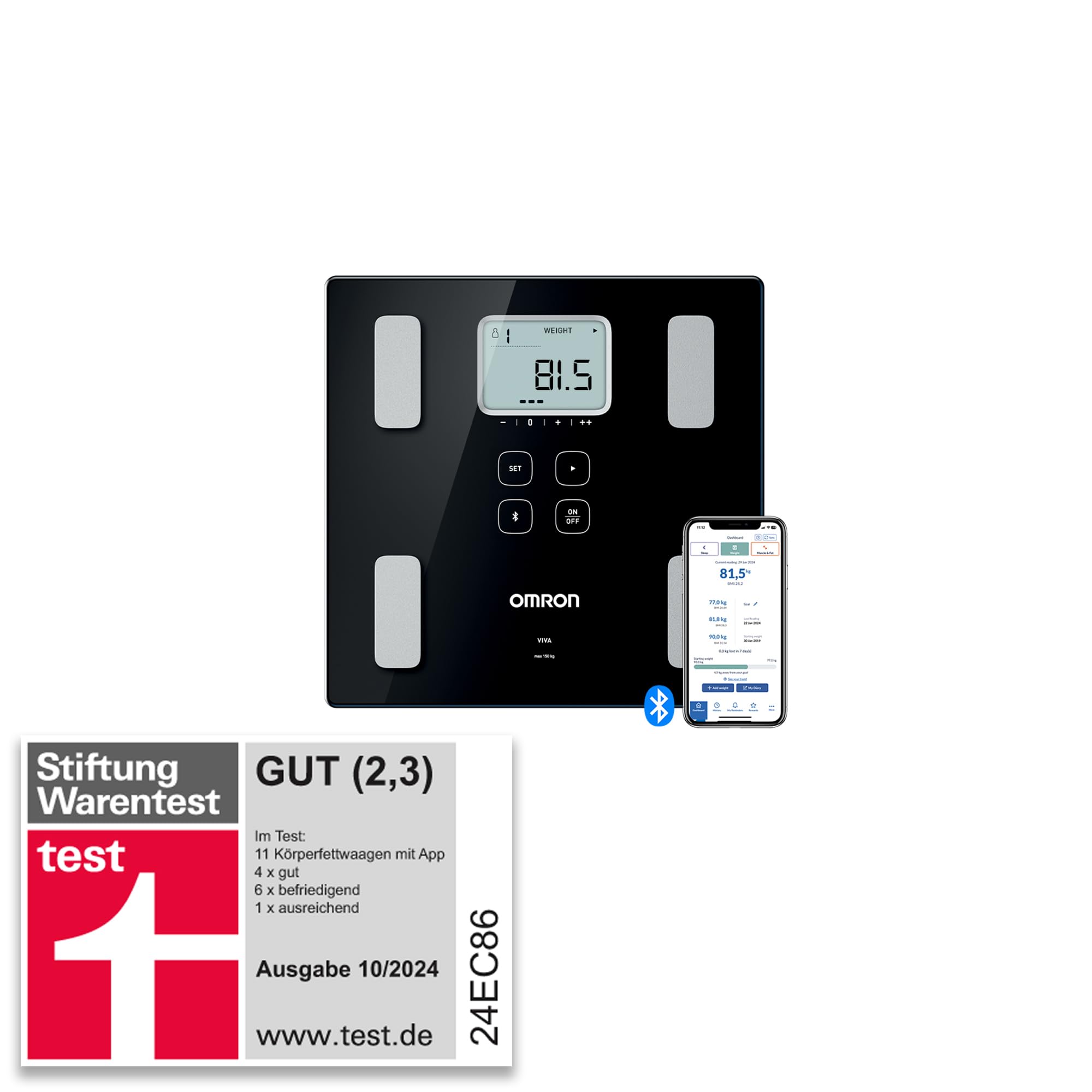 618EeQObYjL._SY2000_.jpg OMRON VIVA Körperanalysewaage mit BIA-Technologie – Gewicht, Körperfett & Herzgesundheit – Bild 1