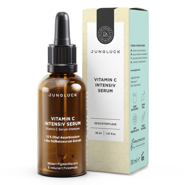 junglück Vitamin C Intensiv Serum 10 % – Anti-Aging Gesichtsserum gegen Pigmentflecken