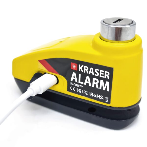 KRASER KR7Y Motorrad-Bremsscheibenschloss mit 110 dB Alarm – Wiederaufladbar